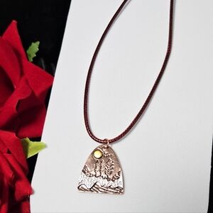 Mountain Forest Copper Pendant Necklace – Engraved Landscape Outdoorsy Charm